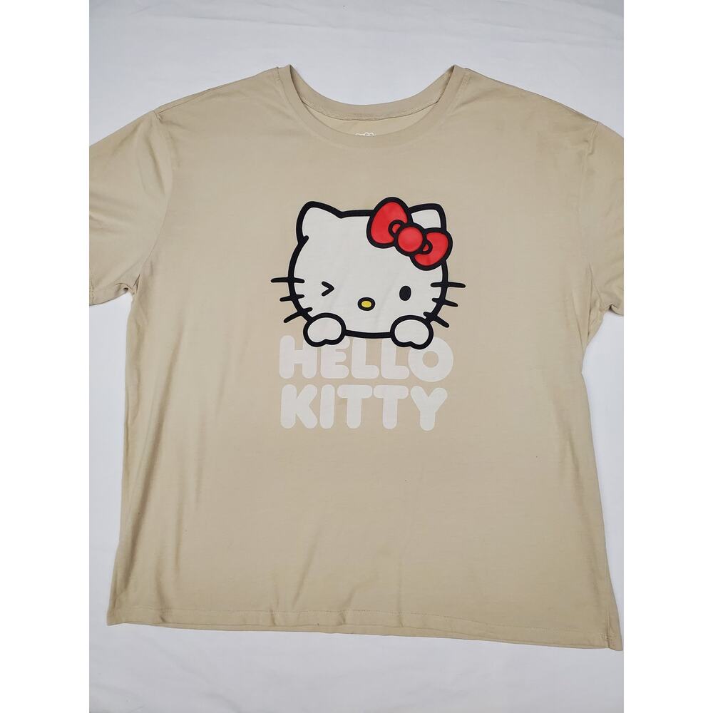 Hello Kitty by Sanrio Graphic Tee Tan Winking Peek-a-Boo Kawaii Sz XXL